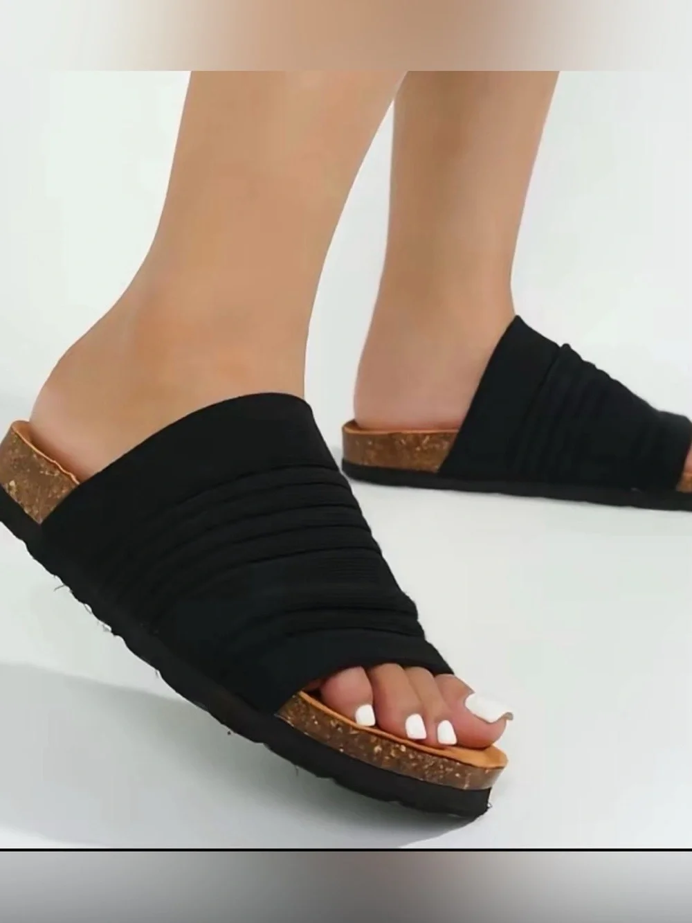 Cape Robbin Black Slide Sandals with Cork-Style Footbed